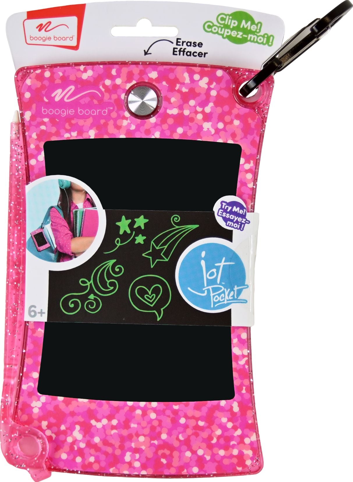 Boogie Board Jot Pocket with Clip, Shimmer Collection Pink