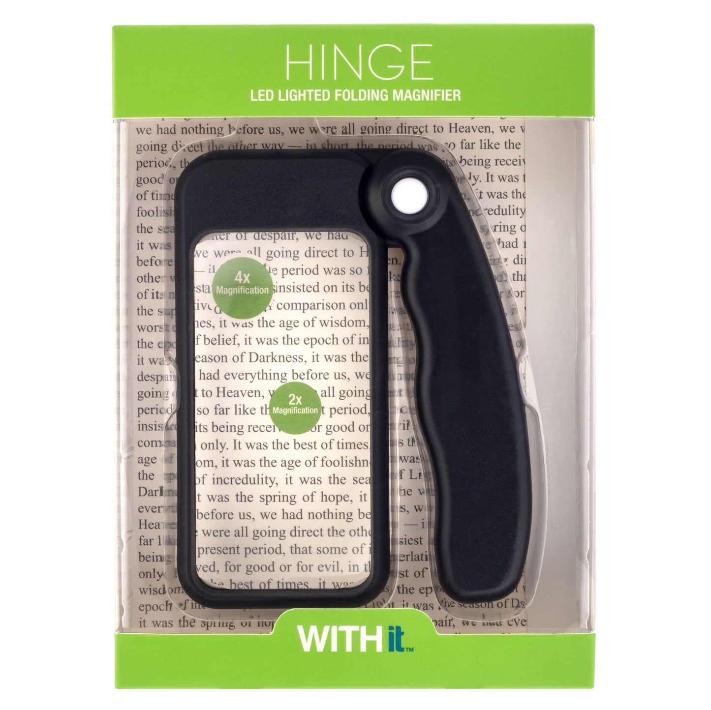 Hinge Lighted Rectangular Magnifier - Black