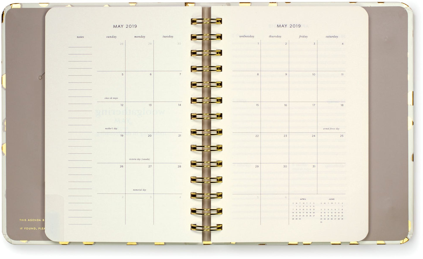 2019 Kate Spade New York Medium Calendar Year Planner, Gold Flamingo Dot (Jan-Dec)