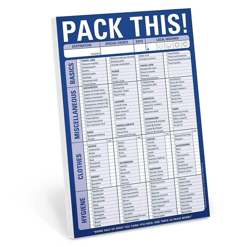 Pack This Note Pad
