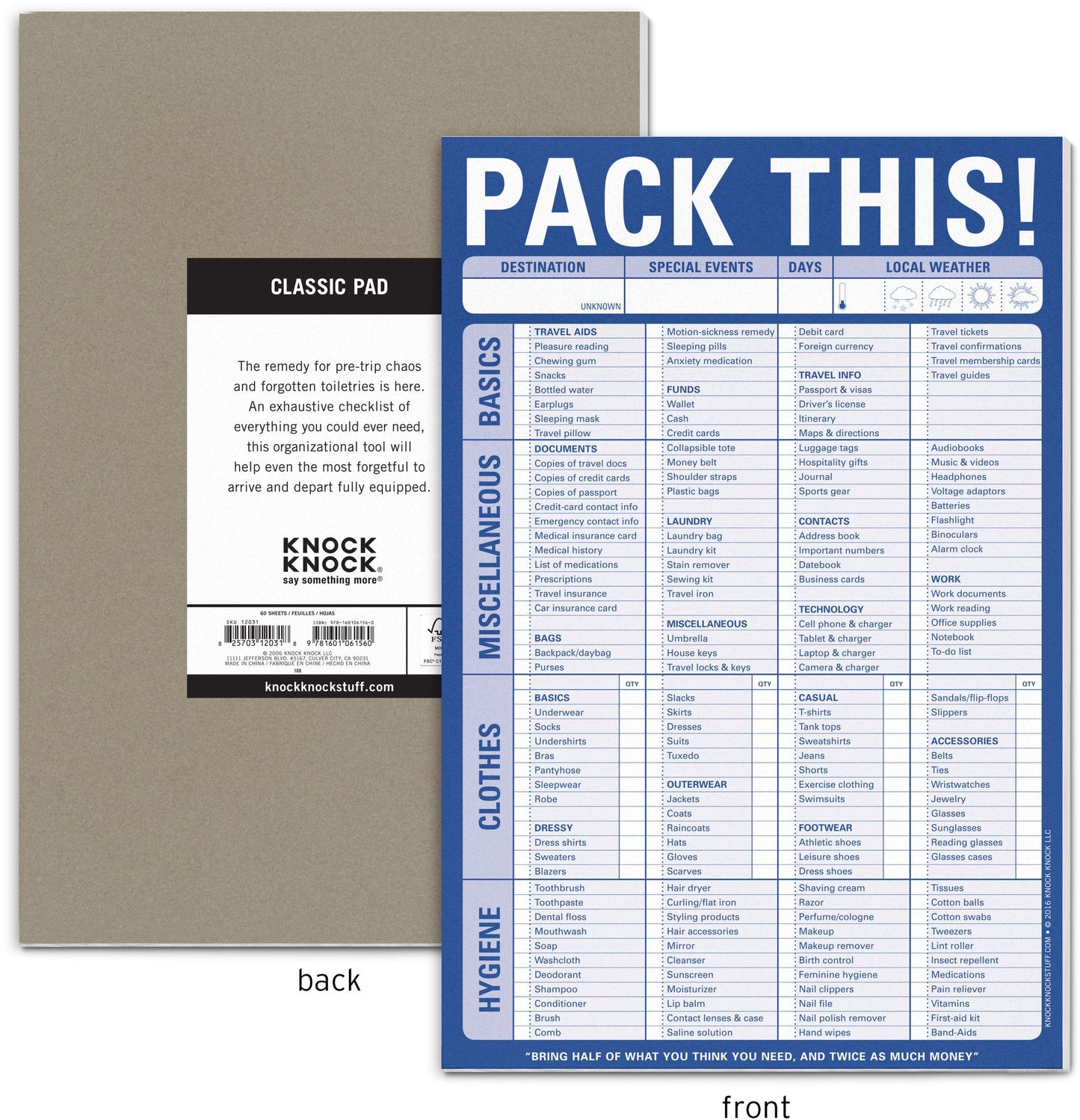 Pack This Note Pad