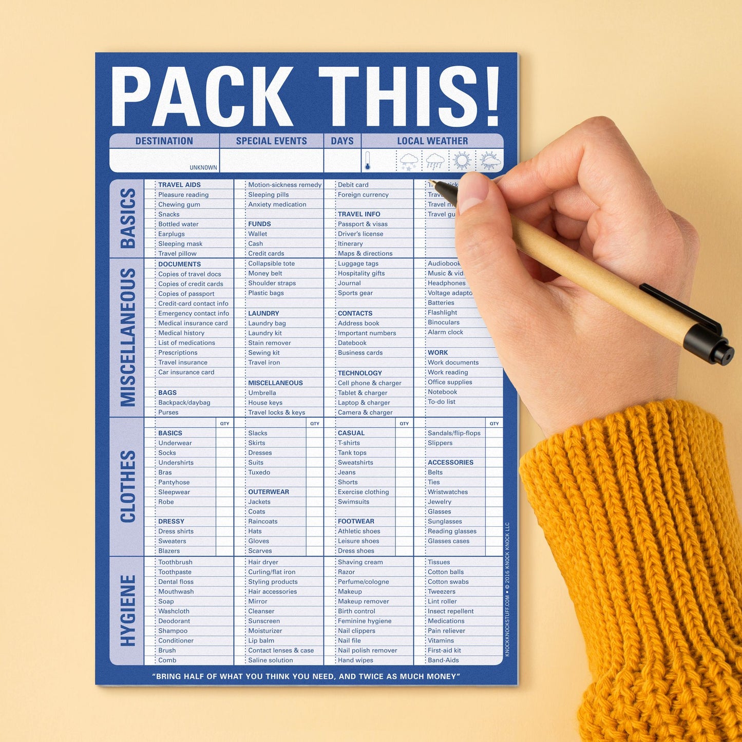 Pack This Note Pad