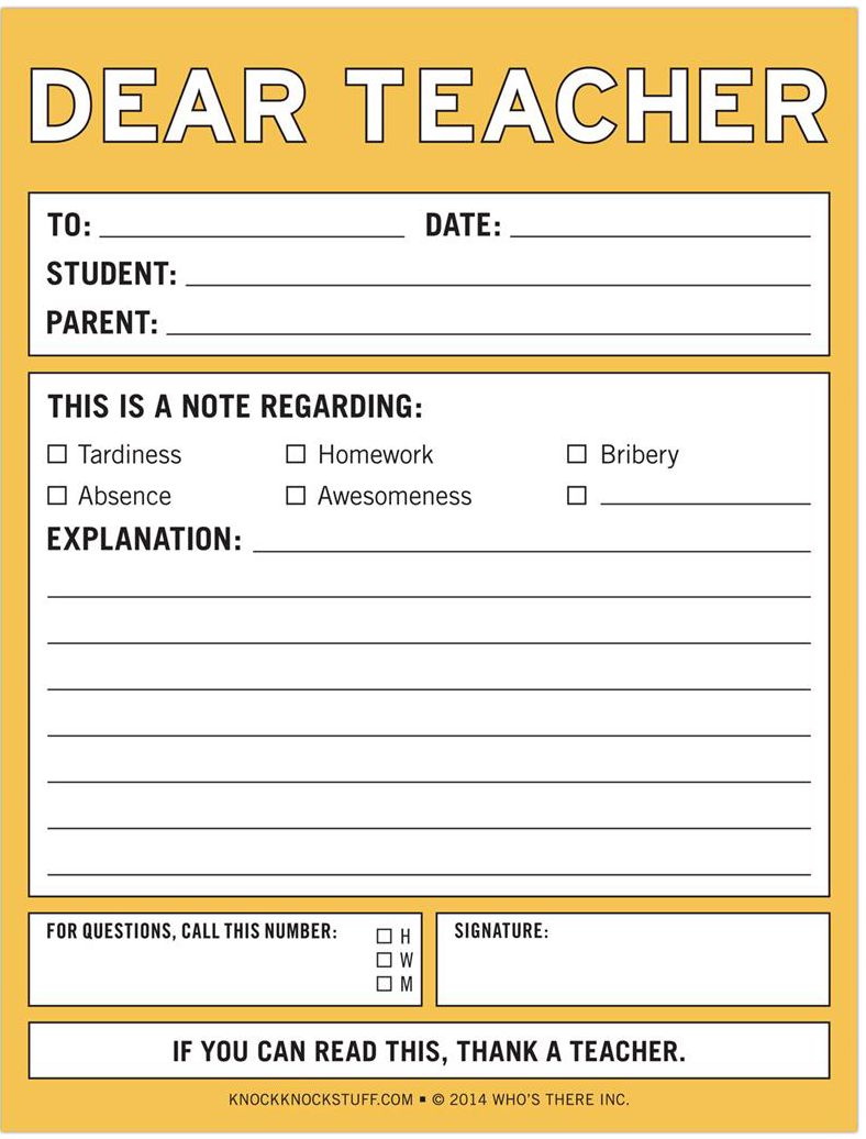 Dear Teacher Nifty Notes 50 Sheets