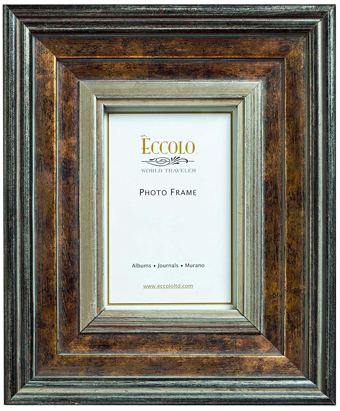 "Anzio" Steps Brown Patina Carved Wood Frame -Holds 4"x6" Photo