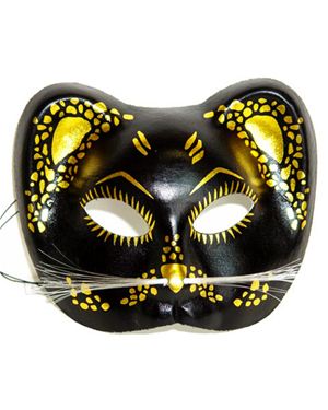 Kbw Global Corp J-6906 Black and Gold Cat Face Party Mask