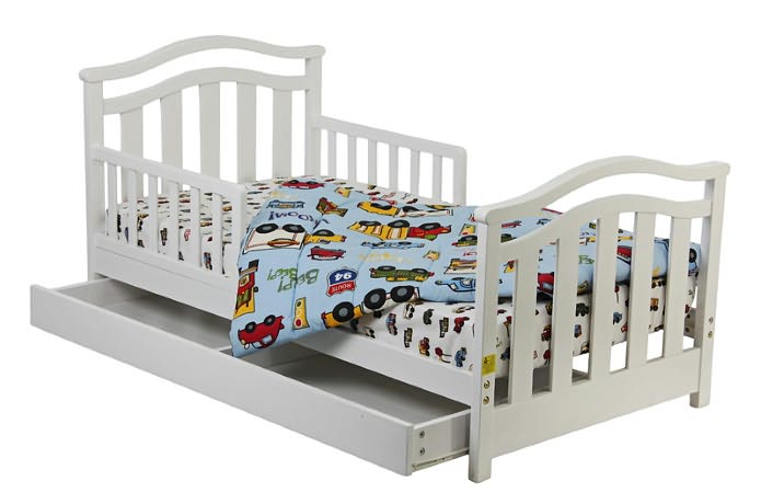 Elora Toddler Bed with Storage Drawer in White