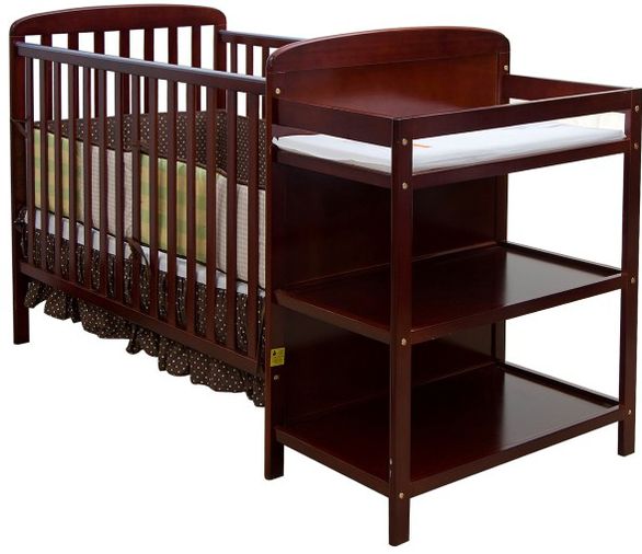 Dream On Me, 2 in 1 Full Size Crib and Changing Table Combo, Cherry