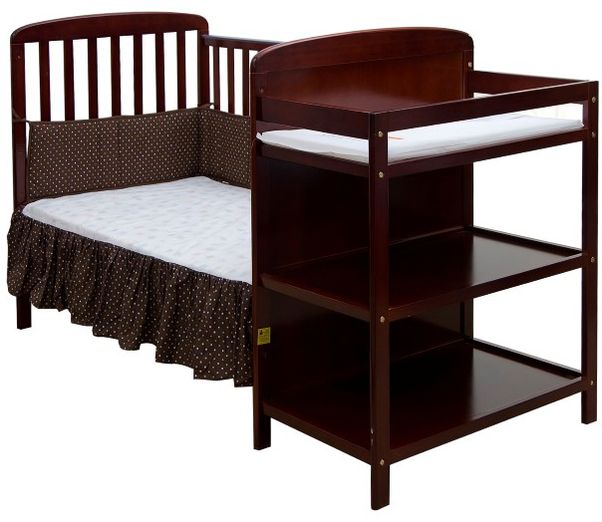 Dream On Me, 2 in 1 Full Size Crib and Changing Table Combo, Cherry