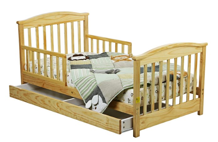 Mission Style Toddler Bed with Storage Drawer in Natural