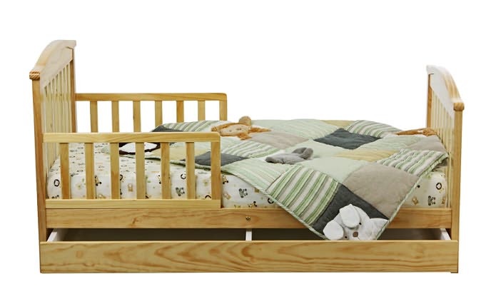 Mission Style Toddler Bed with Storage Drawer in Natural