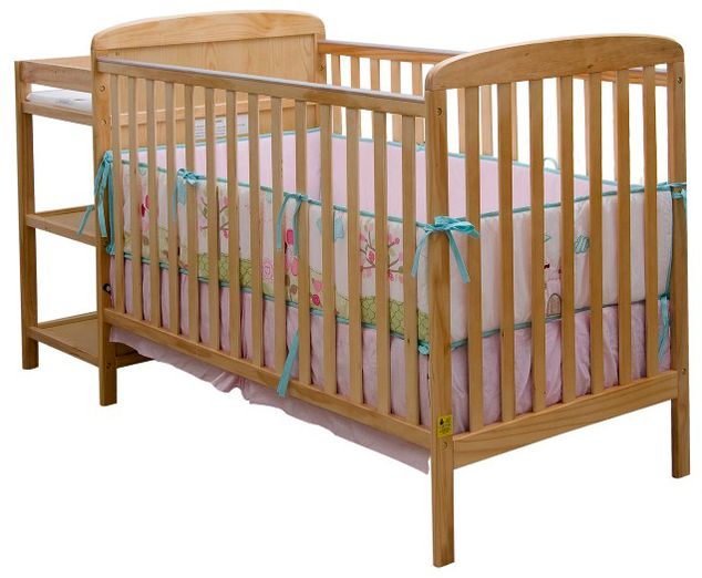 2-in-1 Full Size Crib and Changing Table Combo in Natural