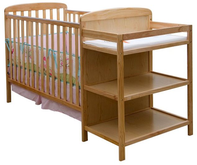 2-in-1 Full Size Crib and Changing Table Combo in Natural