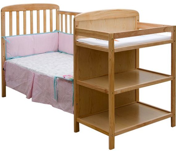 2-in-1 Full Size Crib and Changing Table Combo in Natural