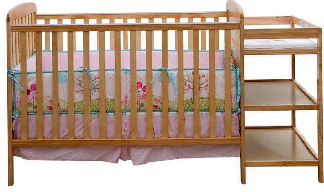 2-in-1 Full Size Crib and Changing Table Combo in Natural
