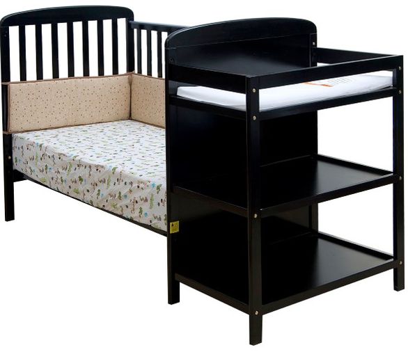 Two in One Crib and Changing Table Combo in Black