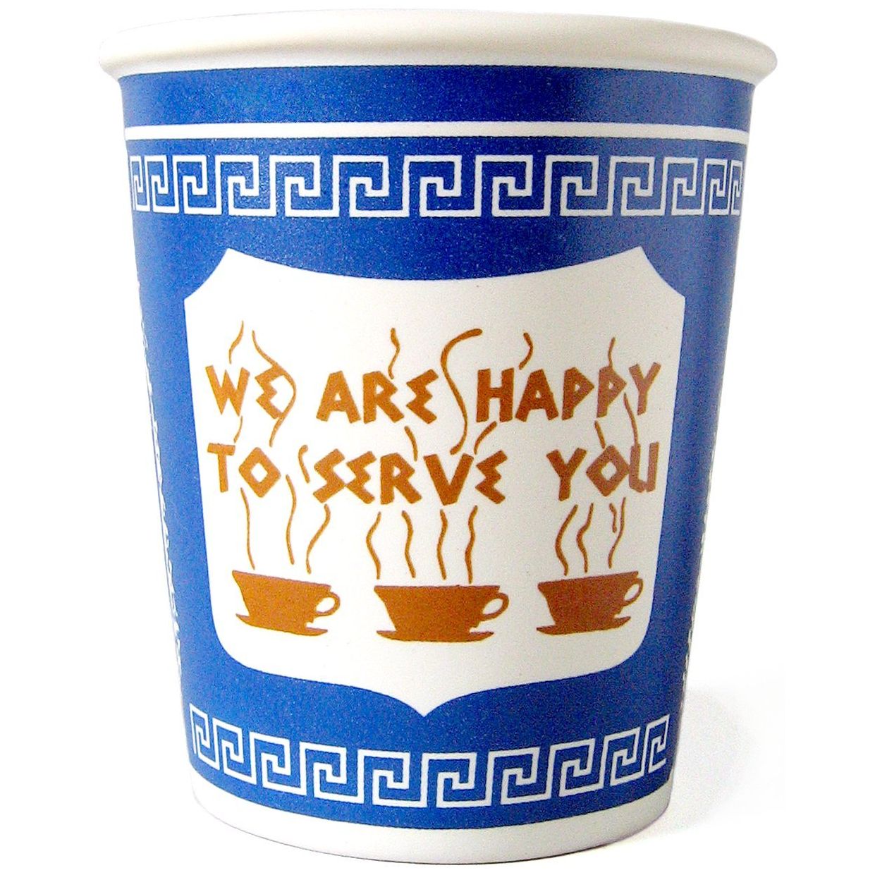 "We Are Happy To Serve You" Ceramic Cup, 10 oz.