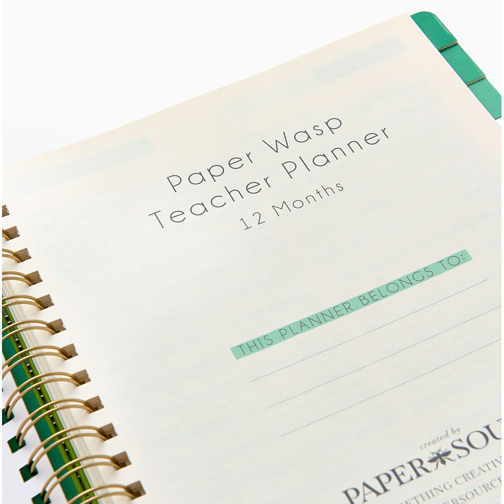 Undated Green Spiral Paper Wasp Teacher Planner