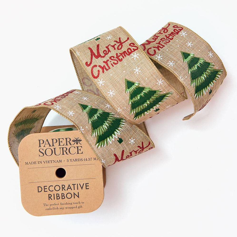ChristmasTree Burlap Wired Ribbon 2.5" 5 YD
