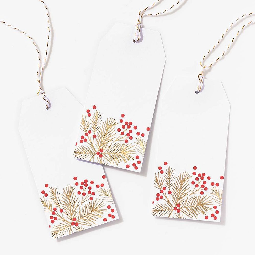 Red Berries on Pine Branches Gift Tags