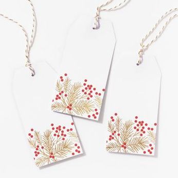 Red Berries on Pine Branches Gift Tags
