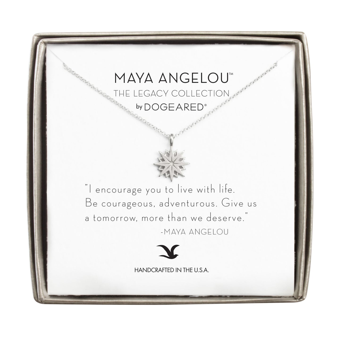 Maya Angelou ''I Encourage You...'' Cutout Starburst Necklace, Sterling Silver, 16''