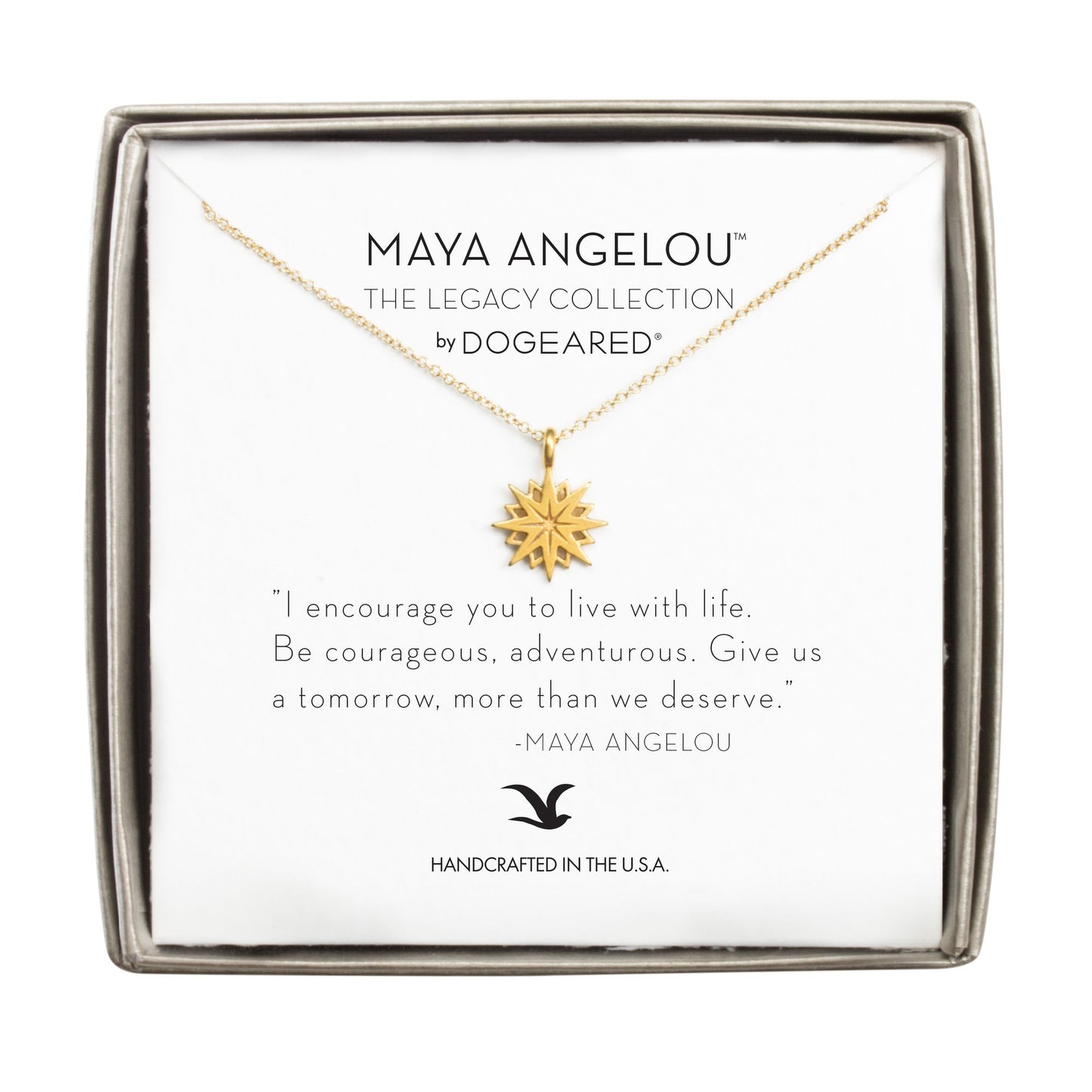 Maya Angelou ''I Encourage You...'' Cutout Starburst Necklace, Gold, 16''