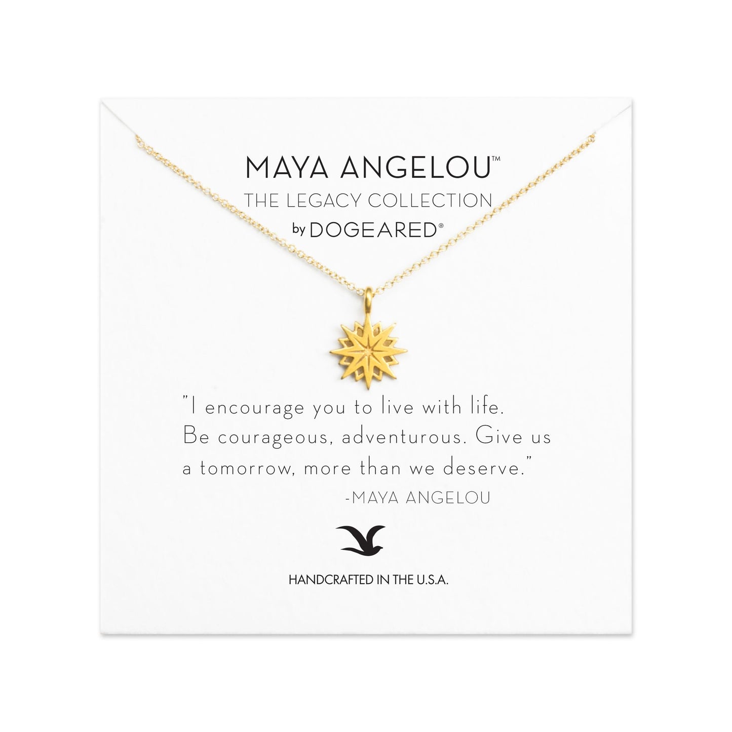 Maya Angelou ''I Encourage You...'' Cutout Starburst Necklace, Gold, 16''