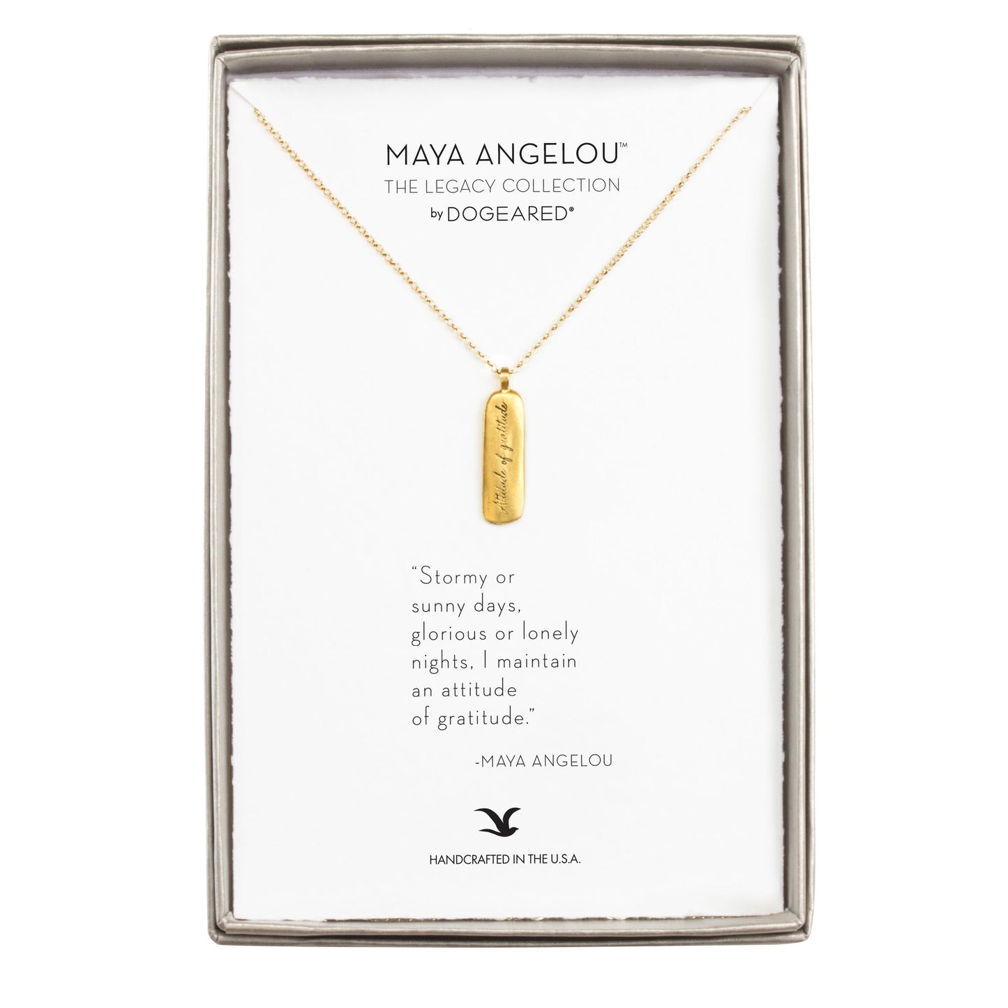 Maya Angelou "Attitude of Gratitude" Quote Pendant Necklace, Gold, 18"
