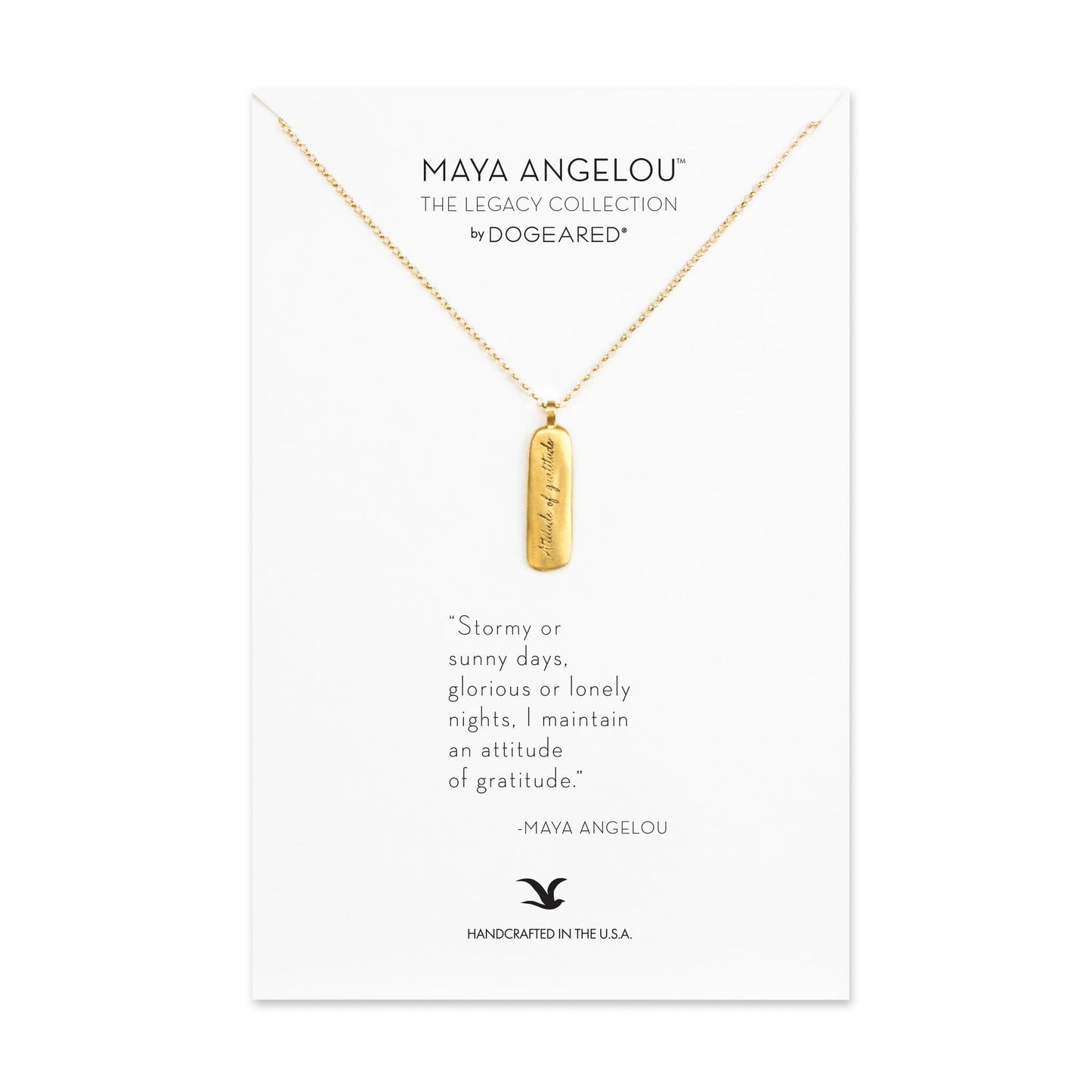 Maya Angelou "Attitude of Gratitude" Quote Pendant Necklace, Gold, 18"