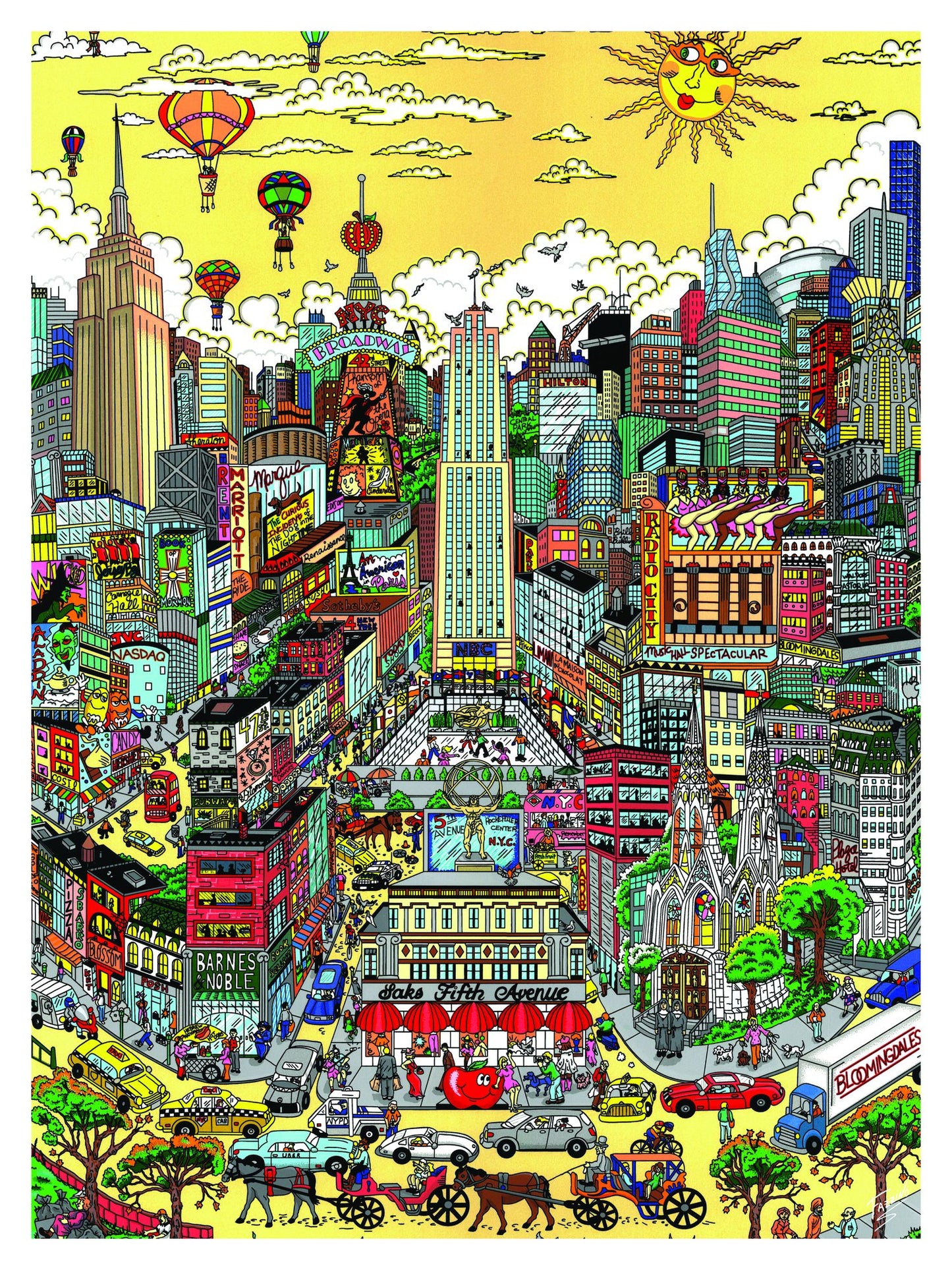 500 PC Puzzle Pigeons Droppin' In on NYC - Charles Fazzino