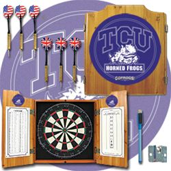 Texas Christian University Dart Cabinet with Darts and Board
