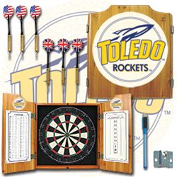 University of Toledo Dart Cabinet with Darts and Board