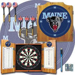 University of Maine Dart Cabinet with Darts and Board