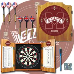 Mississippi State University Dart Cabinet with Darts and Board