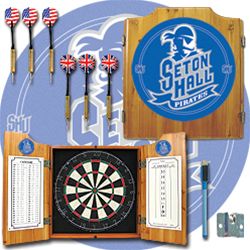 Seton Hall University Dart Cabinet with Darts and Board
