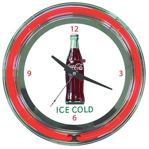 Coca Cola Ice Cold Bottle Neon Clock - 14 inch Diameter