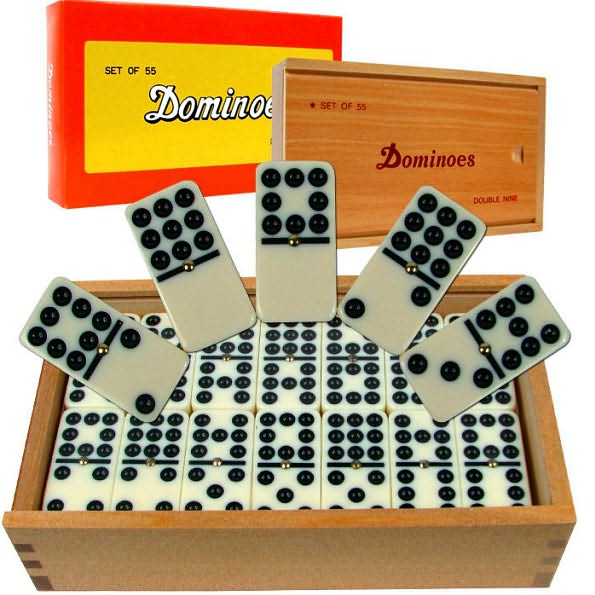Premium Set of 55 Double Nine Dominoes with Wood Case