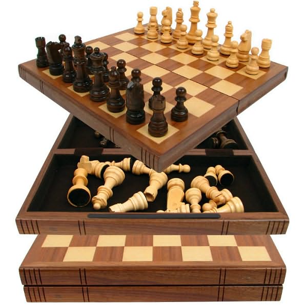 Chess Board Walnut Book Style with Staunton Chessmen