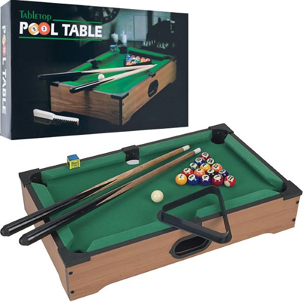 Mini Table Top Pool Table With Cues- Triangle And Chalk