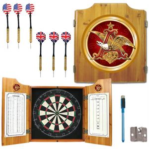 Anheuser Busch A & Eagle Dart Cabinet W/ Darts And Board