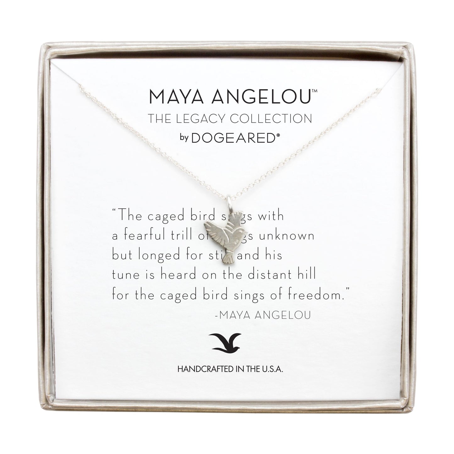 Maya Angelou ''Caged Bird Sings'' Flying Bird Necklace, Sterling Silver, 16''