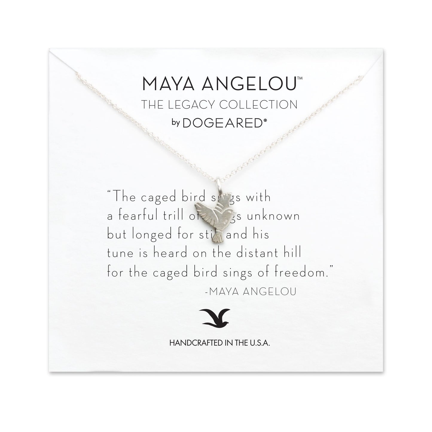 Maya Angelou ''Caged Bird Sings'' Flying Bird Necklace, Sterling Silver, 16''