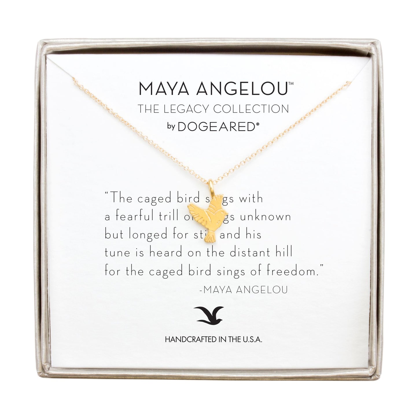 Maya Angelou ''Caged Bird Sings'' Flying Bird Necklace, Gold, 16''