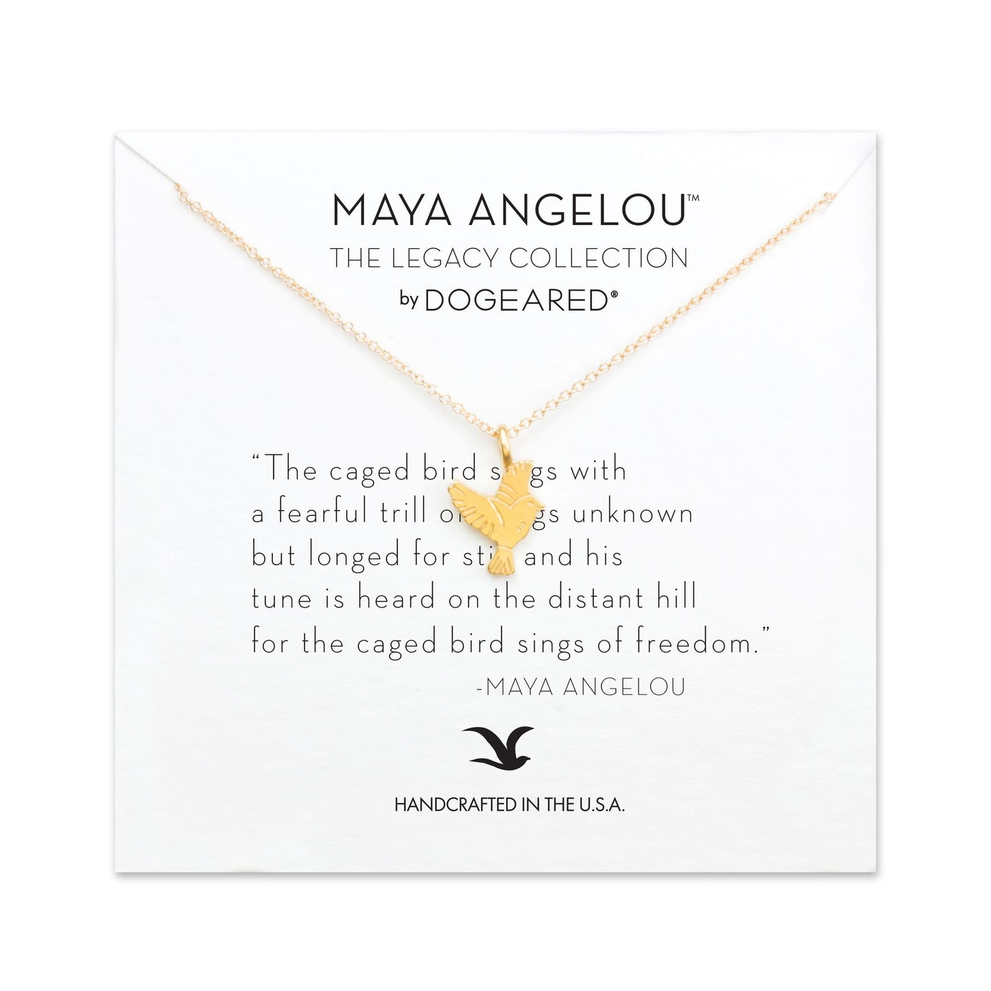Maya Angelou ''Caged Bird Sings'' Flying Bird Necklace, Gold, 16''