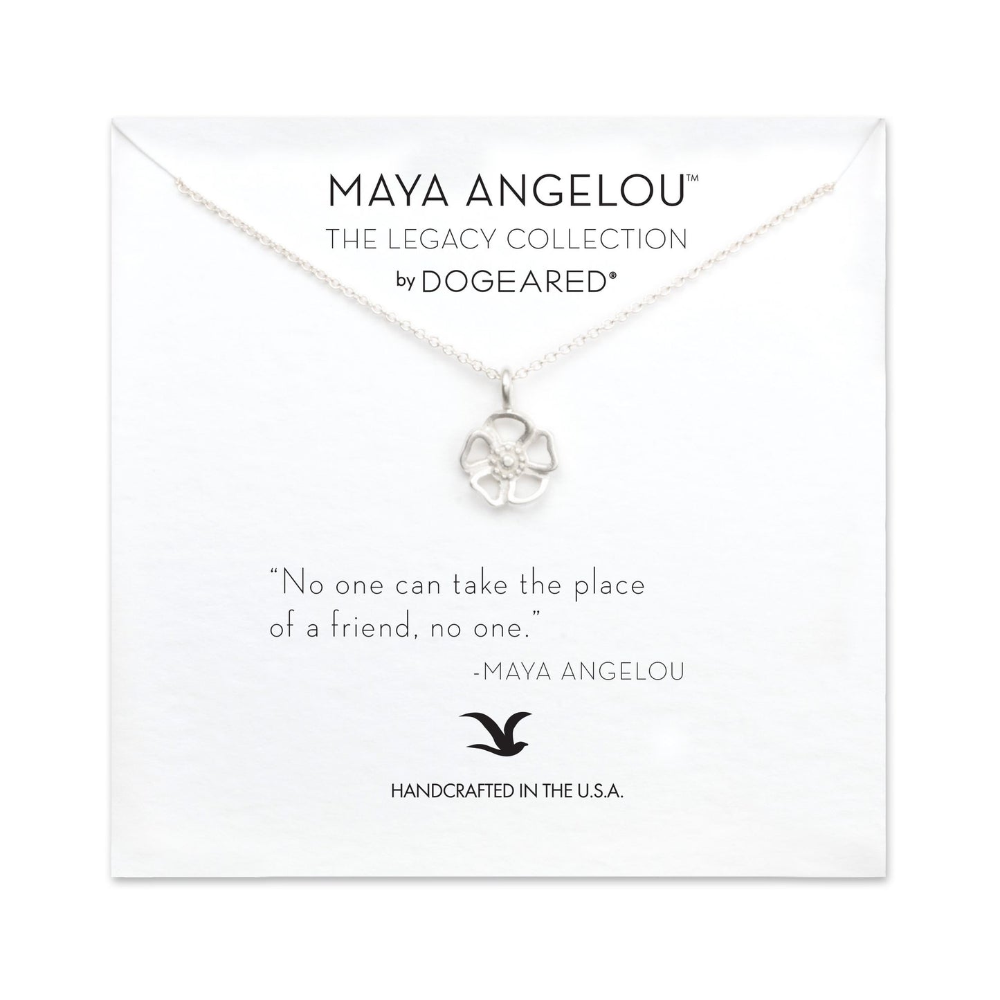 Maya Angelou ''No One Can Take the Place of a Friend'' Cutout Flower Necklace, Sterling Silver, 16''
