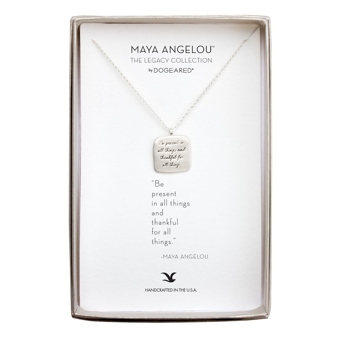 Maya Angelou ''Be Present'' Quote Pendant Necklace, Sterling Silver, 18''