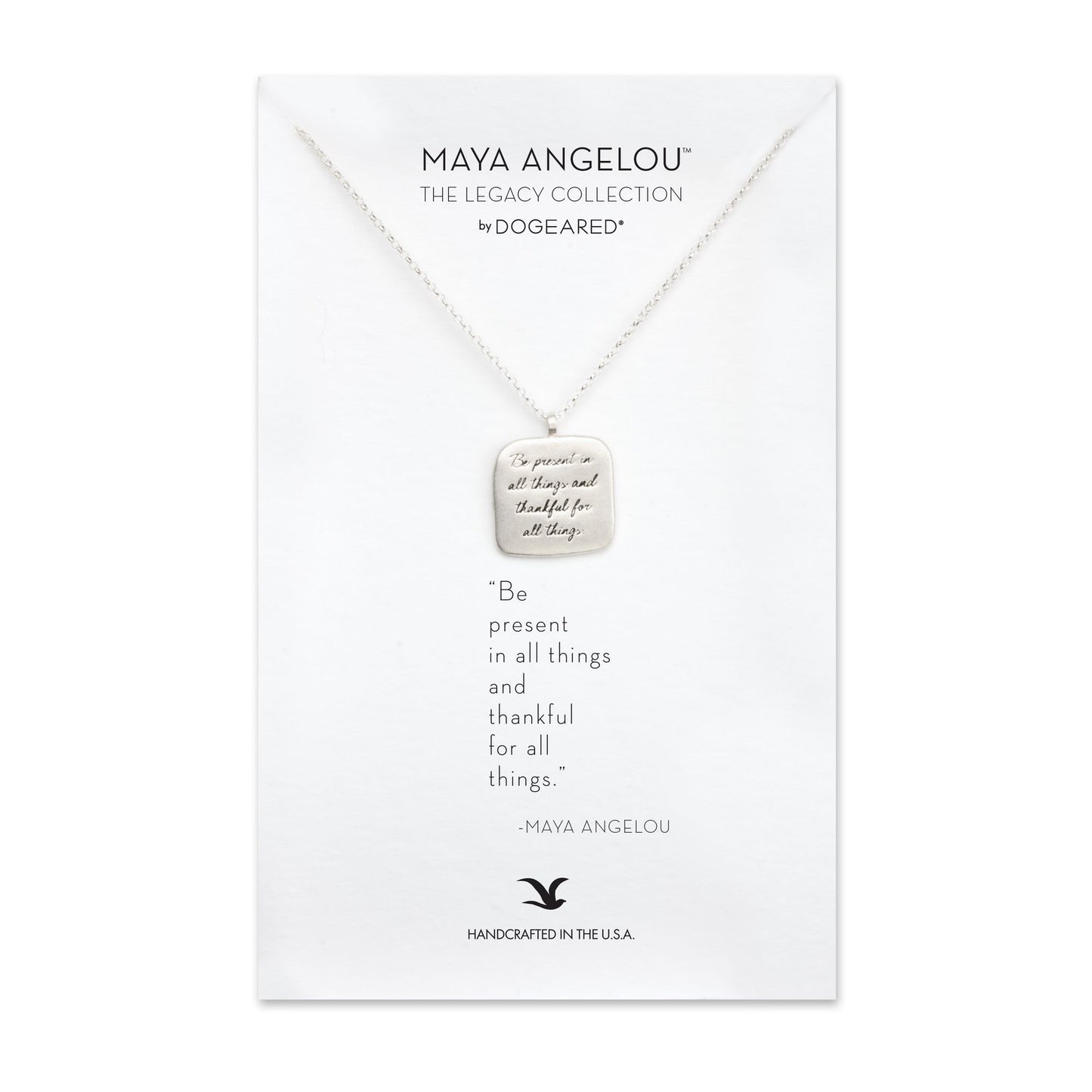 Maya Angelou ''Be Present'' Quote Pendant Necklace, Sterling Silver, 18''