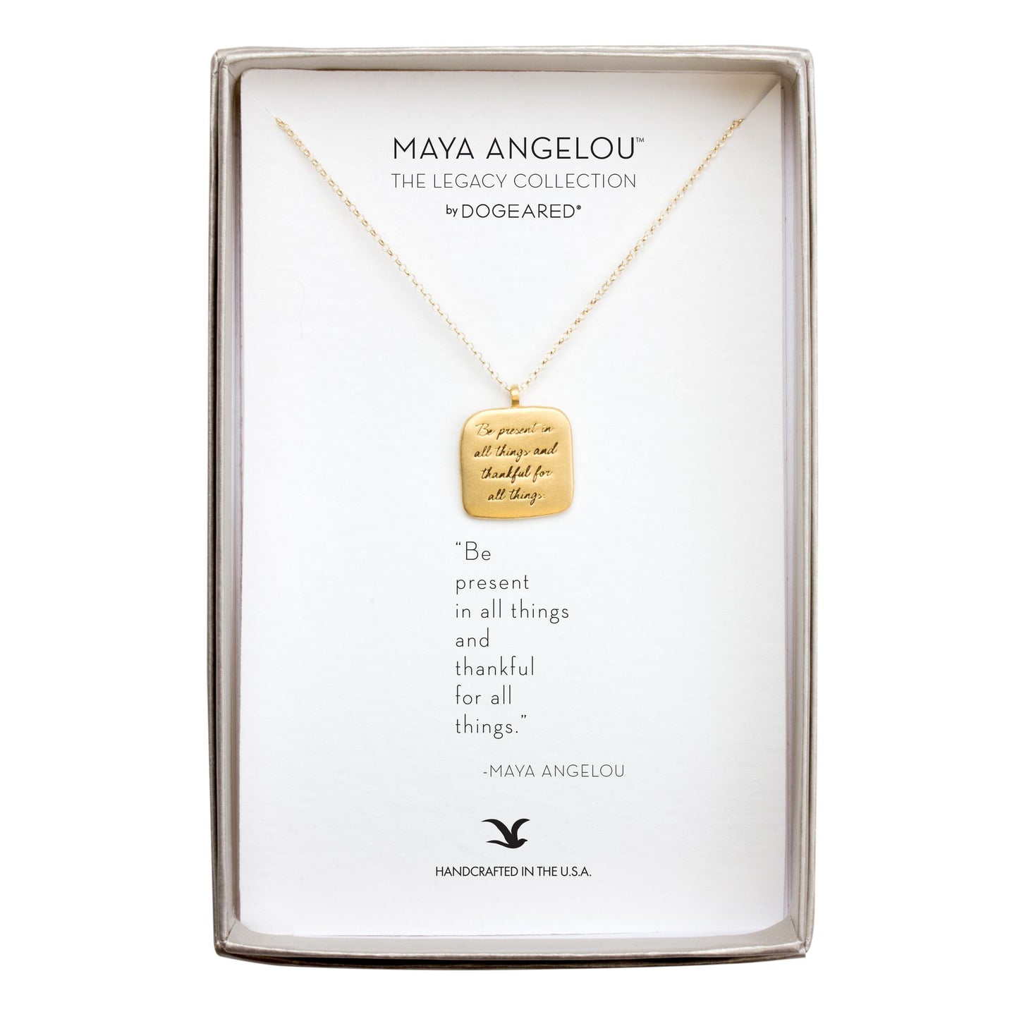 Maya Angelou ''Be Present'' Quote Pendant Necklace, Gold, 18''