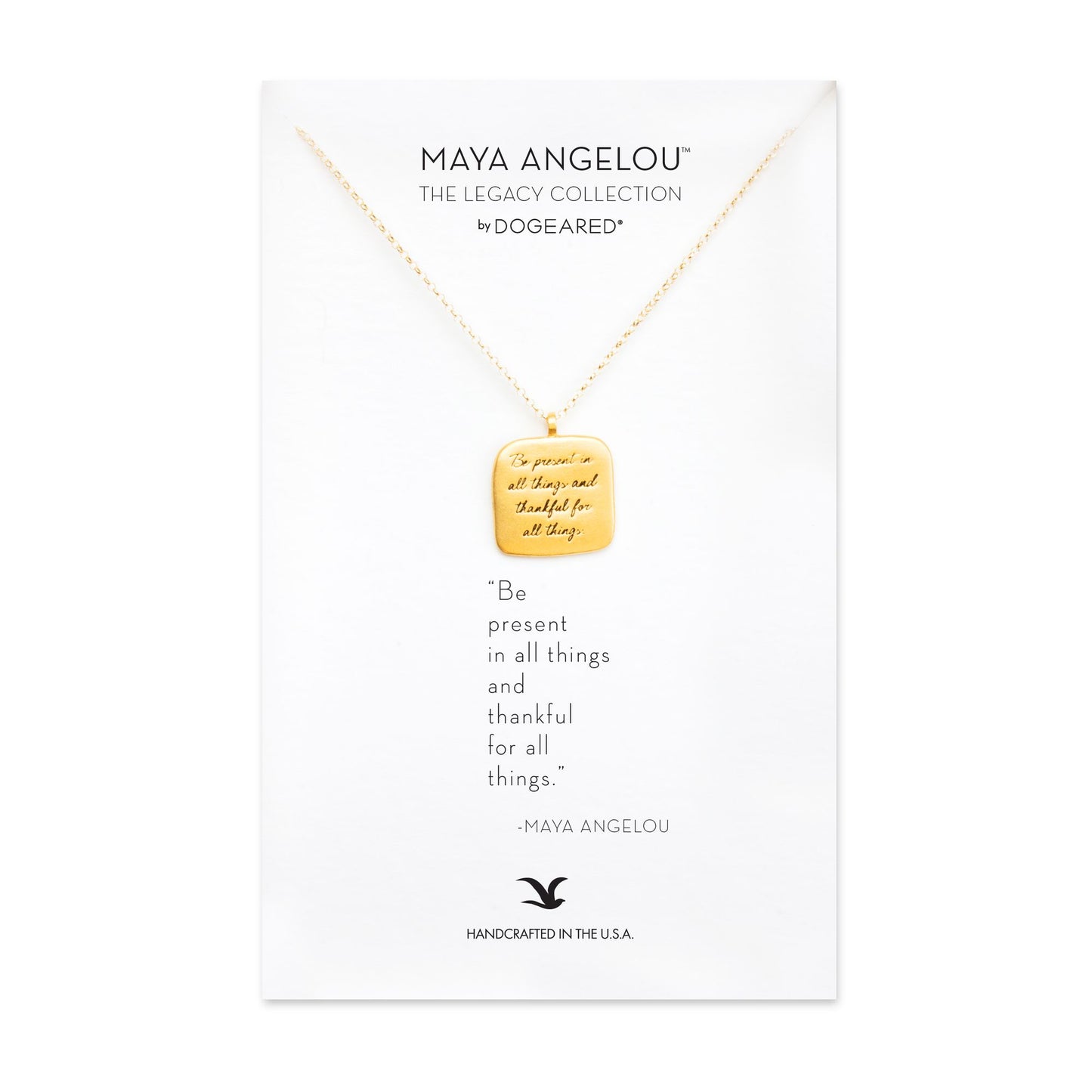 Maya Angelou ''Be Present'' Quote Pendant Necklace, Gold, 18''