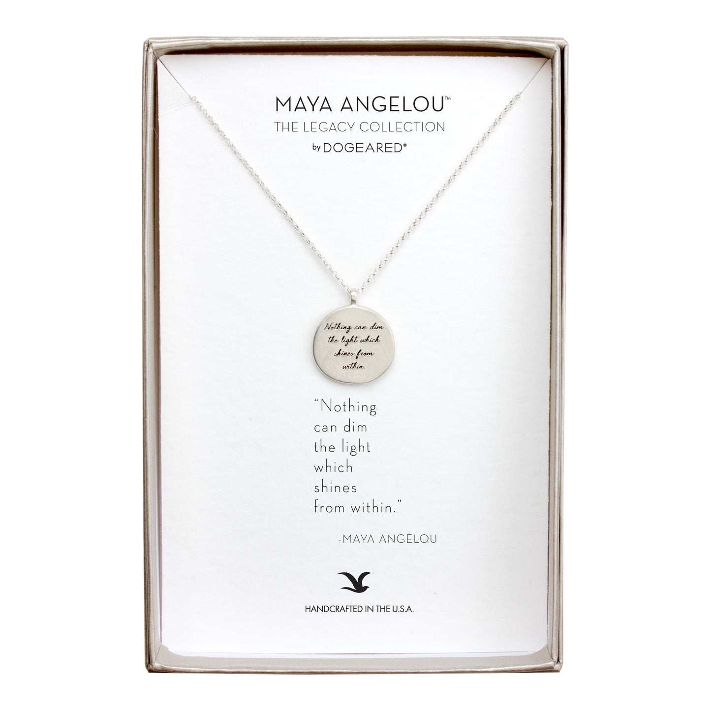 Maya Angelou ''Nothing Can Dim the Light'' Quote Pendant Necklace, Sterling Silver, 18''